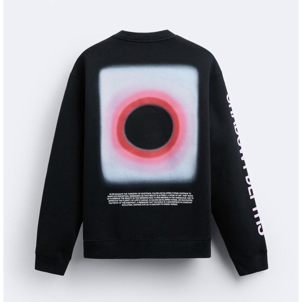 Zara Unisex Black Graphic Pullover Sweatshirt Large Limited Edition Streetwear